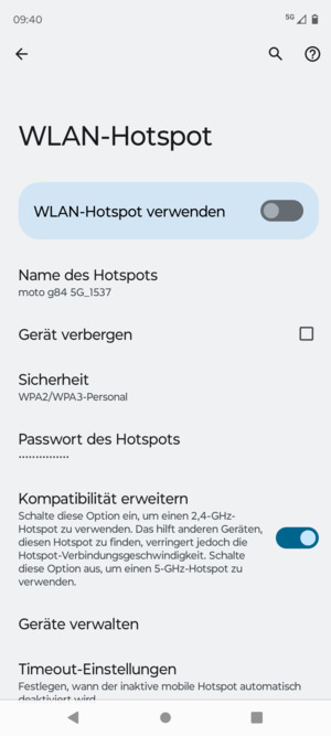 Wählen Sie Passwort des Hotspots