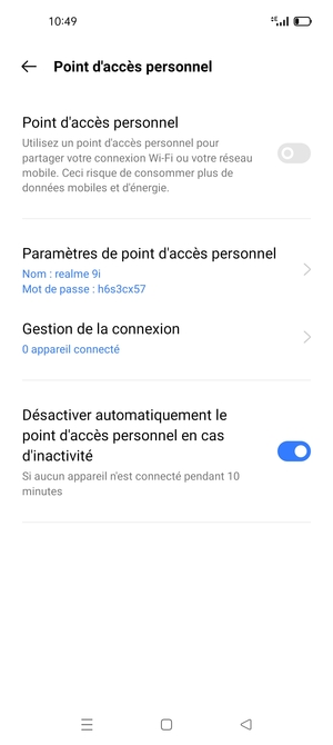 Sélectionnez Paramètres de point d'accès personnel