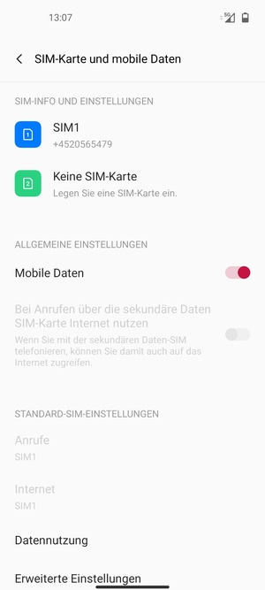 Wählen Sie SIM 1 oder SIM 2