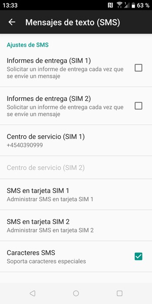 Seleccione Centro de servicio (SMS)