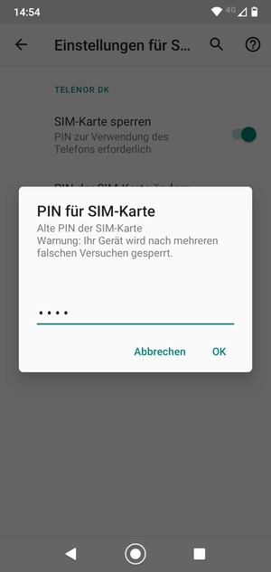 Enter  Alte PIN der SIM-Karte and select OK