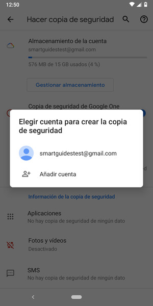 Seleccione su cuenta de copia de seguridad