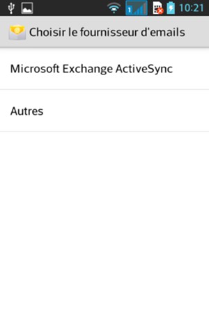 Sélectionnez Microsoft Exchange ActiveSync
