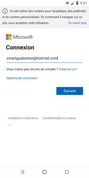 Saisissez votre adresse e-mail et sélectionnez Suivant