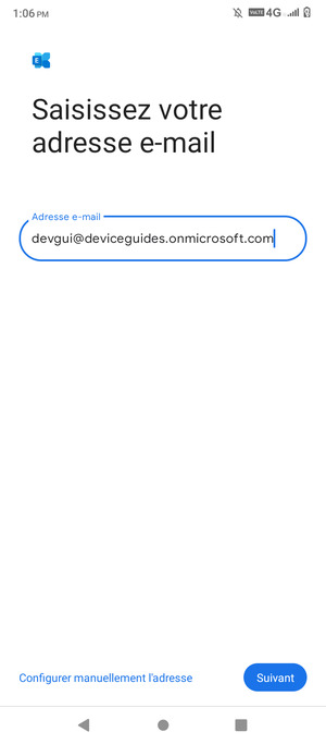 Saisissez votre adresse e-mail et sélectionnez Configurer manuellement l'adresse