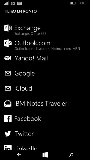 Vælg Outlook.com (Hotmail)