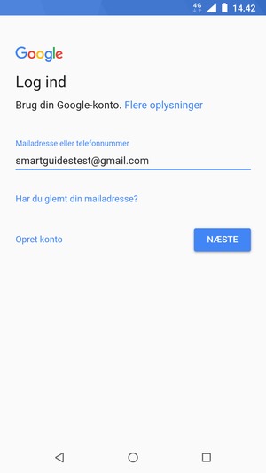 Indtast din Gmail adresse og vælg NÆSTE