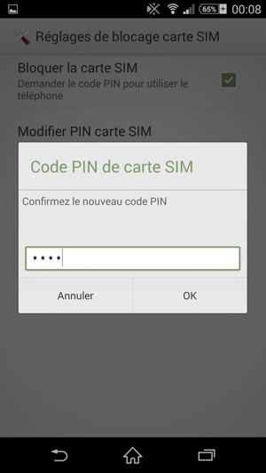 Veuillez confirmer votre nouveau Code  PIN de carte SIM et sélectionner OK