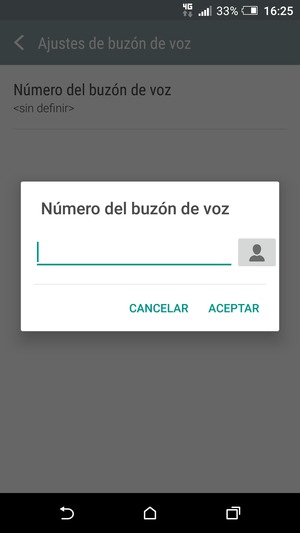 Introduzca el número de correo de voz y seleccione ACEPTAR