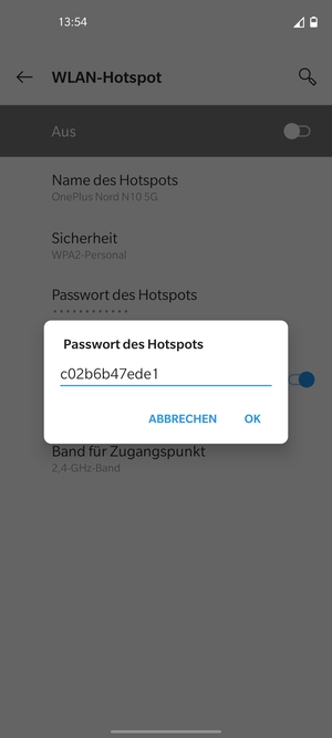 Geben Sie eine WLAN-Hotspot-Passwort mit mindestens 8 Zeichen ein und wählen Sie OK
