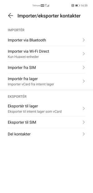 Vælg Importer fra SIM