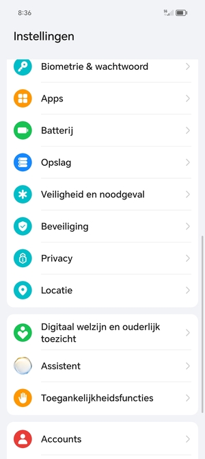 Scroll naar en selecteer Beveiliging