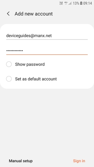 Enter your email address and password. Select Manual setup