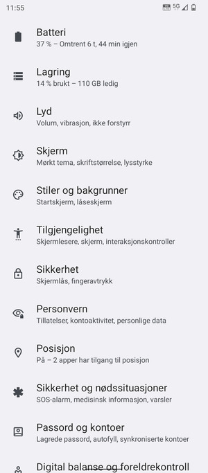 Bla til og velg Sikkerhet