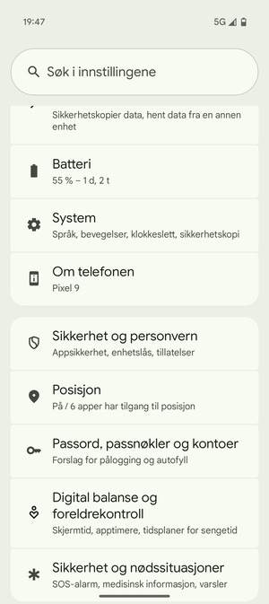 Bla til og velg Sikkerhet og personvern