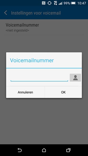 Voer het voicemailnummer in en selecteer OK