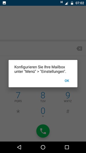 Falls Ihre Voicemail nicht eingerichtet ist, wählen Sie OK