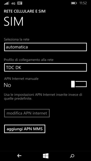 Attiva APN Internet manuale