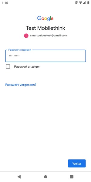 Geben Sie Ihre Passwort ein und wählen Sie Weiter