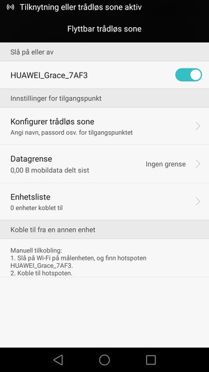 Telefonen din er konfigurert for bruk som et modem