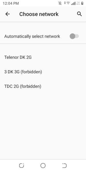 Select a network operator from the list