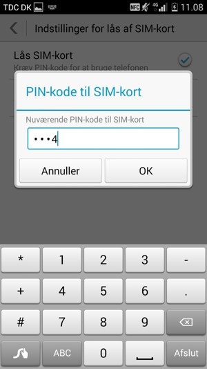 Indtast din Nuværende PIN-kode til SIM-kort  og vælg OK