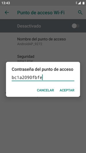 Introduzca una contraseña de punto de acceso Wi-Fi de al menos 8 caracteres y seleccione ACEPTAR