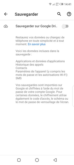 Activer le Sauvegarder sur Google Dri...