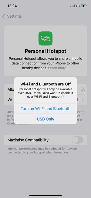 Select Turn on Wi-Fi and Bluetooth