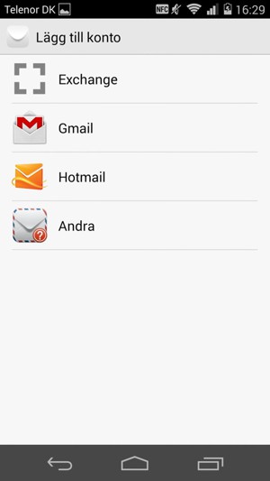 Välj Gmail/Hotmail eller välj Andra