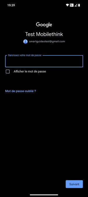 Saisissez votre mot de passe et sélectionnez Suivant