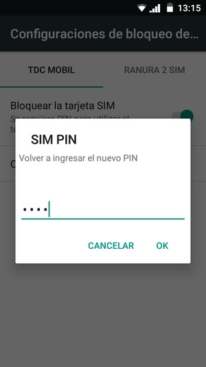 Confirme su nuevo  PIN de la tarjeta SIM y seleccione OK