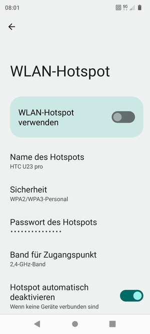 Wählen Sie Passwort des Hotspots