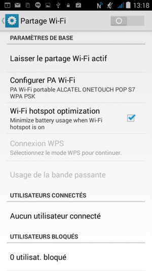 Activez Partage Wi-Fi