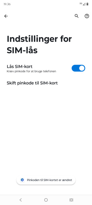 Din Pinkode til SIM-kort er nu ændret