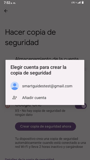 Seleccione su cuenta de copia de seguridad