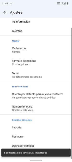 Sus contactos se guardarán en su cuenta de Google y se guardarán en su teléfono la próxima vez que Google sea sincronizado.