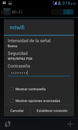 Introduzca la contraseña de Wi-Fi y seleccione Establecer conexion