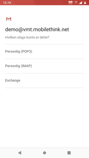 Vælg Personlig (POP3) eller Personlig (IMAP)