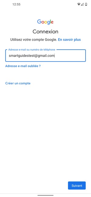 Saisissez votre adresse Gmail et sélectionnez Suivant