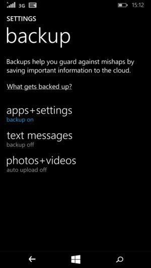 Return to the backup menu and select photos+videos