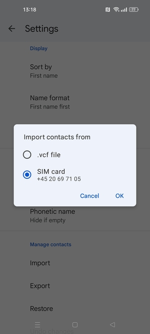 Select the SIM card and select  OK