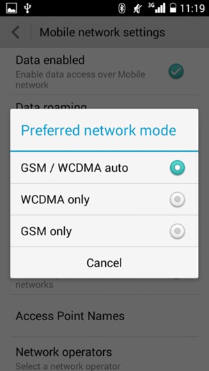 Select GSM only to enable 2G and GSM / WCDMA auto to enable 3G