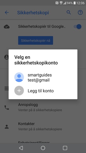 Velg sikkerhetskopi-kontoen din