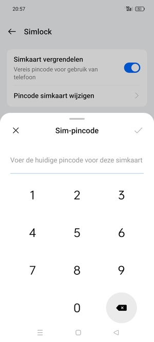 Voer Huidige pincode voor de simkaart in en selecteer OK