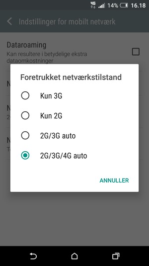 Vælg Kun 2G for at aktivere 2G