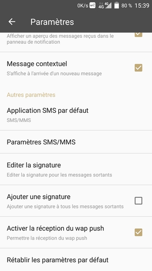 Faites défiler et sélectionnez Paramètres SMS/MMS / Message texte (SMS)
