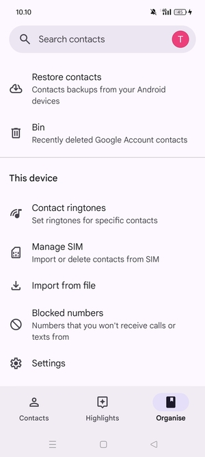 Scroll to and select Manage SIM