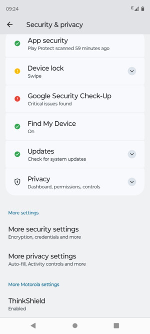 Scroll to and select More security settings