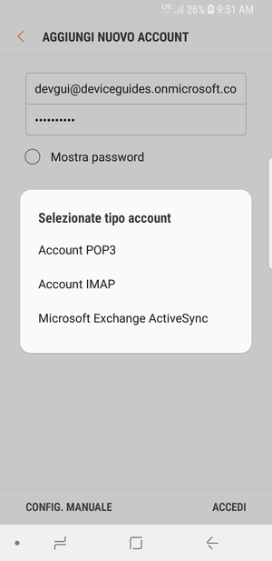 Seleziona Microsoft Exchange ActiveSync